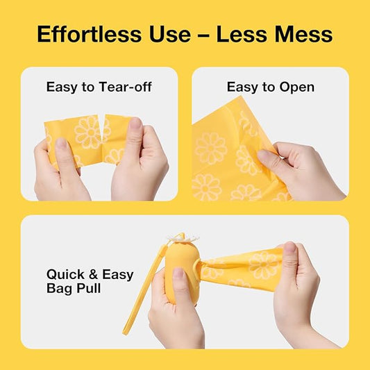 VETRESKA Dog Poop Bag Dispenser with Daisy Scented Waste Bags Leak-proof and Extra Thick Poop Bags for Dog Walking and Cat Litter 1 Holder and 105 Bags (7 Refill Rolls)