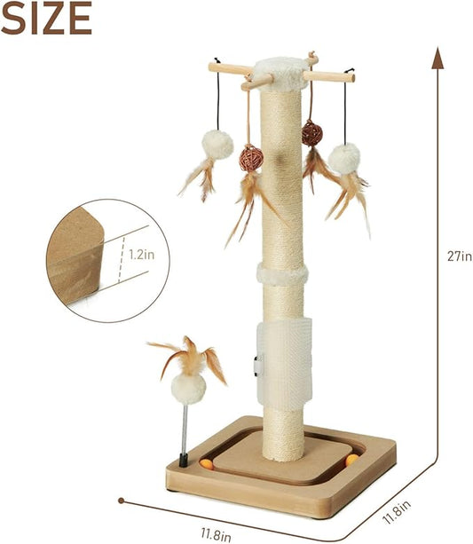 PEEKAB Cat Scratching Post 27 Inches Sisal Scratch Posts with Track Ball Toys for Indoor Cats,Kittens Scratcher Toy Beige