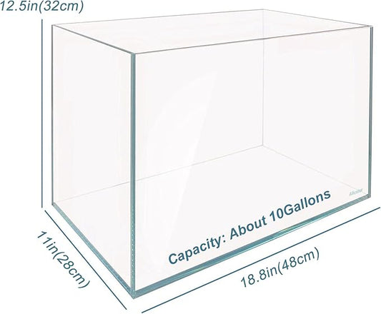 Ultra Clear Rimless Aquarium Tank 6-60 gallons Low Iron Glass (10GaI - Top Glass Canopy)
