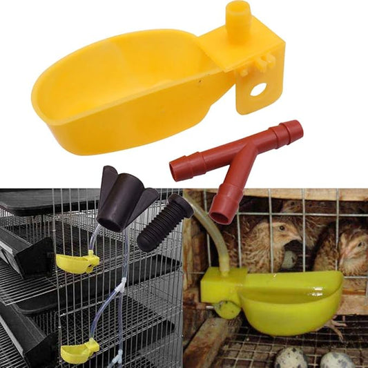 10set Quail Waterer Automatic Bird Water Cups for Cage Hang Drinker Poultry Bird Watering System (Yellow)