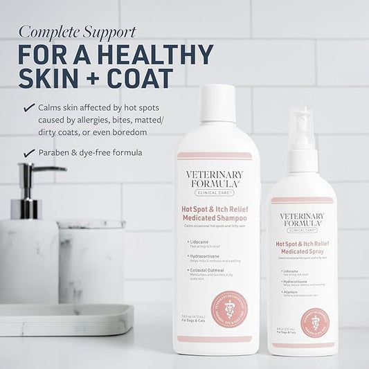 Veterinary Formula Clinical Care Hot Spot & Itch Relief Medicated Shampoo and Spray for Dogs and Cats - Bundle