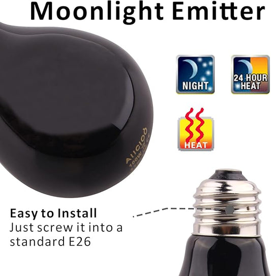 Aiicioo Reptile Heat Lamp - 100 Watt Reptile Night Heat Bulb Terrarium Moon-Like Light Bulbs for Reptiles Bearded Dragon Gecko Snake Turtle Lizard Tank