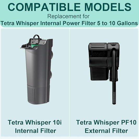 10 Bio-Bag Medium Filter Cartridges with 4 Foam Filters Compatible with Tetra Whisper Internal Power Filter 5-10 Gallons and Whisper Bio-Bag Filters 10i/IQ10/PF10, ReptoFilter 20 Gallons
