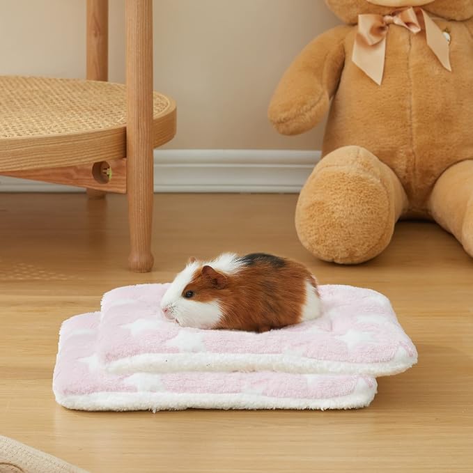 Amakunft 2 Pcs Guinea Pig Bed Mat Washable, Rabbit Winter Bed Pad for Indoor, Warm Small Animal Bed Mattres, Fleece Sleeping Pad for Bunny, Rat, Hedgehog, Sugar Glider, Chinchilla