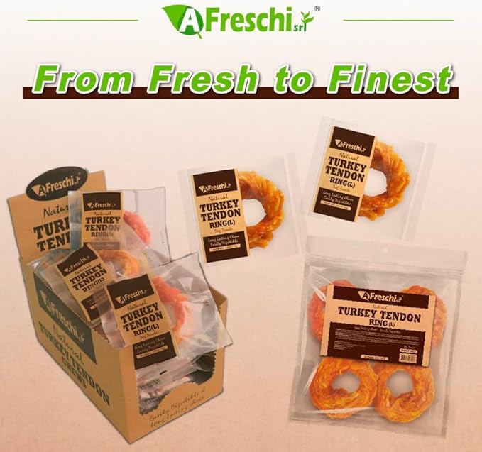 AFreschi Natural Turkey Tendon Ring (L) 10 Units/Box, Dog Treats for Signature Series, All Natural Human Grade Puppy Chew, USA-Sourced Turkey Tendon, Hypoallergenic, Rawhide Alternative