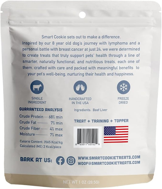 Smart Cookie Beef Liver Freeze Dried Cat Treats – Single Ingredient, High-Protein Snacks for Picky Cats – 100% Pure Beef Liver, No Fillers or Additives, Made in The USA – 1oz (3 Pack)