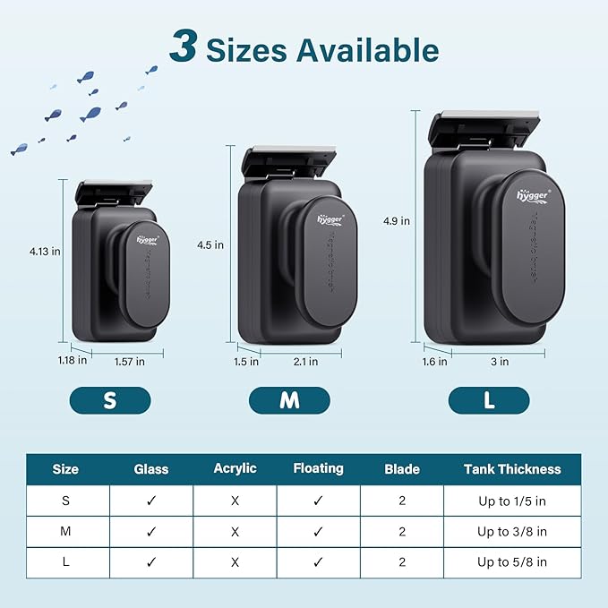 hygger Aquarium Magnetic Glass Clean Tool, Algae Scraper for 0.2-0.6 Inch Thick Fish Tank Floating Scrubber Brush with Two Detachable Blades (M)