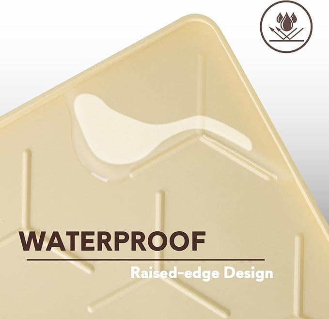 Silicone Cat Litter Trapping Mat, Large Waterproof 34" X 22" Cat Litter Box Mat, Easy to Clean, Beige