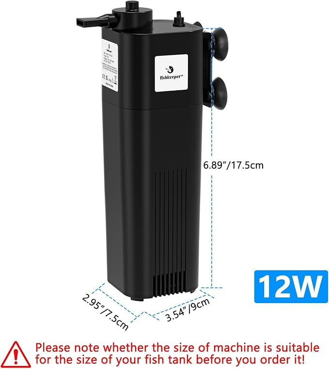 fishkeeper Aquarium Filter U-V for 30-100 Gallon, 172 GPH Fish Tank Filter for Green Water and Algae Clean, Ultra Silent Submersible Pump Filter with Adjustable Bubble Output for Deodorization Killing