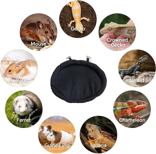 Bearded Dragon Bed with Suction Cup Soft Sleep Cushion Mat Washable for Travel Reptile Tank Pad Small Animal Carrier for Lizard Leopard Gecko Hamster Rat Bunny (Black)