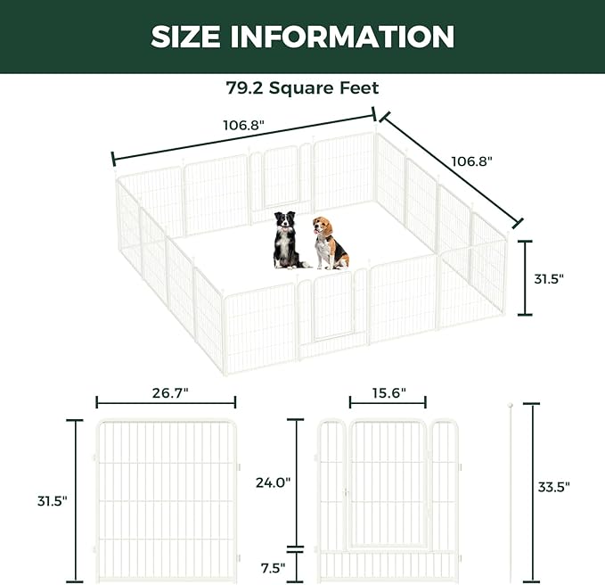 FXW Rollick Unleashed Dog Playpen for Indoor, Yard, RV Camping, 32 inch 16 Panels for Medium and Large Dogs, White│Patented