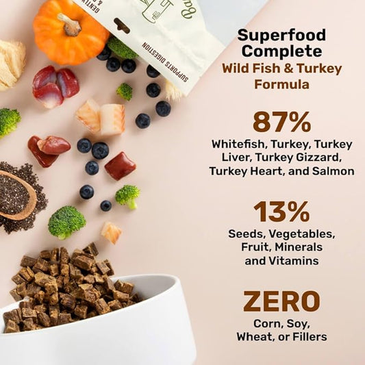 by Katherine Heigl- Superfood Complete, Air-Dried Adult Dog Food - High Protein, Zero Fillers, Superfood Nutrition (64 Ounce (Pack of 2), Fish & Turkey)
