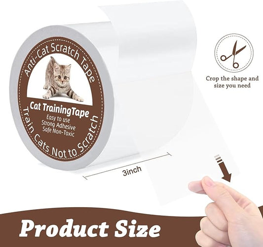 Anti Cat Scratch Tape, 3 inches x 20 Yards Anti Cat Scratch Furniture Protector, 100% Transparent Double Sided Tape for Cats, Cat Scratch Deterrent Tape for Cats