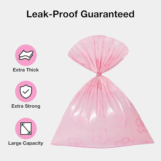 VETRESKA Cherry Blossom Scented Dog Poop Bags, Leak Proof, Extra Thick and Large Pet Waste Bags for Dog Walking and Cat Litter, 20 Refill Rolls, 300 Bags, Pink