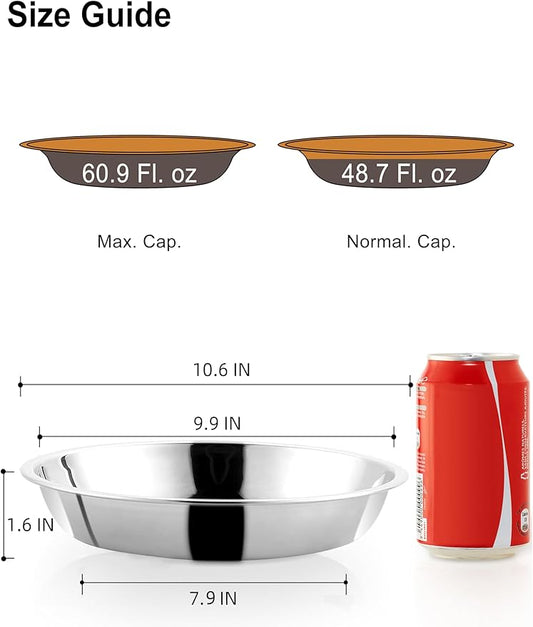 VENTION Big Shallow Cat Food Bowls, Outer Dia. 10.6 in Whisker Fatigue Cat Bowl, Stainless Steel Cat Food Dish for Indoor Cats, Set of 2 Replacement Cat Bowls for Raised Station(60.9 Fl.oz)