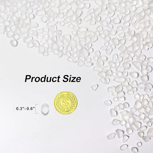 QEQEKAKA Sea Glass Stones for Crafts About 1LB (405g/14.28oz) White Glass Pebbles Gemstones Bulk for Aquarium Rocks Fish Tank Gravel Filler for Vases Centerpieces