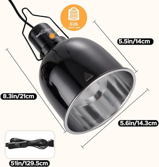 Reptile Light Fixture, 2-Pack 5.5-Inch Deep Dome Lamp Caps with Optical Reflection Cover, Heat-Resistant Design for Reptile Enclosures, Terrariums, and Amphibian Habitats