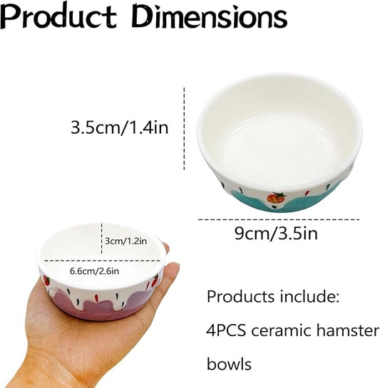 4 Pack Hamster Food Bowl Small Animals Ceramic Food Water Bowl Prevent Tipping Moving for Gerbil Chinchilla Hedgehog Rat