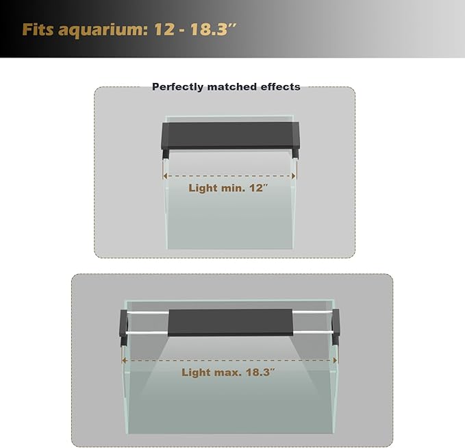 GLOWRIUM Smart Aquarium Light, Bluetooth + WiFi Dual Control Freshwater Fish Tank Light with App, Multi-preset Spectrum, Brightness Adjustable, Anti-Drop, Real Time Water Temperature Sensor (12-18 in)