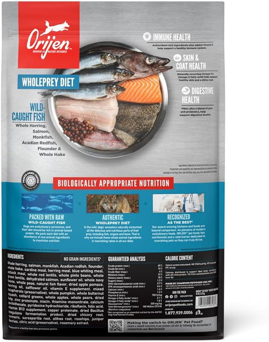 ORIJEN Grain Free Poultry Free High Protein Dry Dog Food Six Fish Recipe 13lb Bag