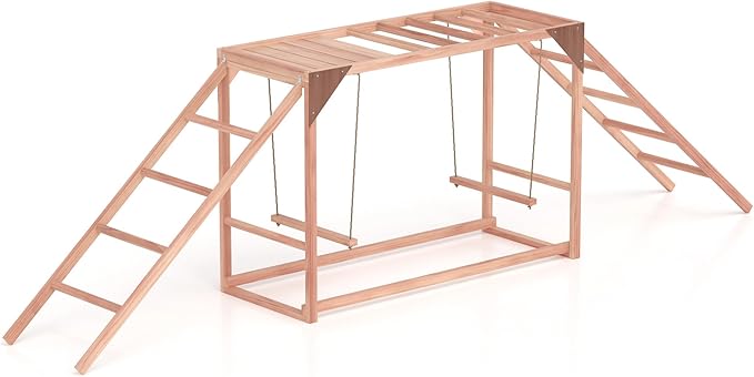 Chicken Activity Play, Multiple Bird Perches with Swing Toy, Wooden Chicken Coop Accessory with Ladder & Platforms Outdoor Birds Toy for Entertainment Backyard Poultry (D)