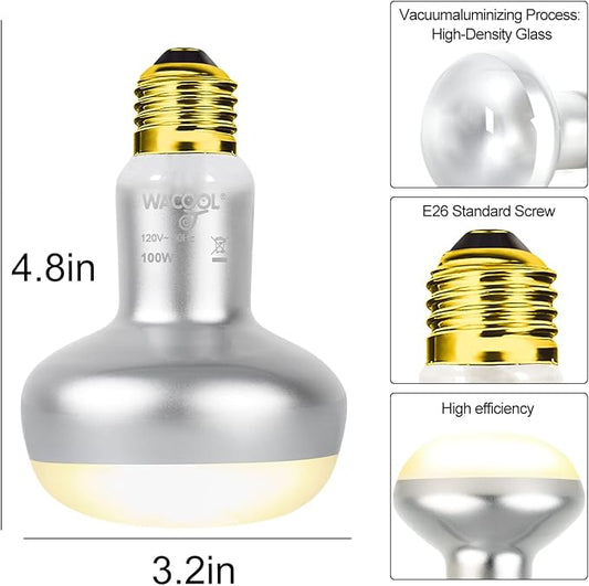 WACOOL 2 Pack 100W Reptile Heat Lamp Bulbs - Intense Basking Spot Lights for Bearded Dragons, Lizards, Turtles, Tortoises, Geckos - UVA Daylight Heat Lamp for Terrariums, Vivariums & Enclosures