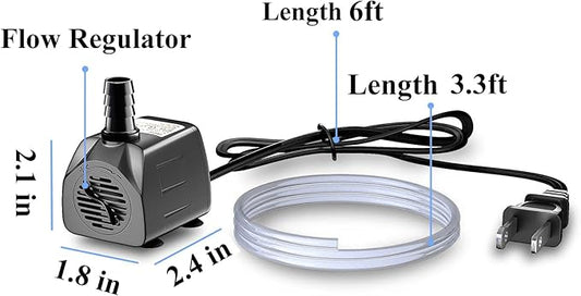 alizzy 150GPH Small Submersible Water Pump(570L/H, 10w), Ultra Quiet Water Fountain Pump with 4ft. High Lift and 6ft. power cord for Aquarium, Fish Tank, Water Feature, Pet Fountain and Hydroponics