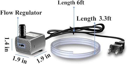 alizzy 100GPH Small Submersible Water Pump(360L/H, 5w), Ultra Quiet Water Fountain Pump with 3ft. High Lift and 6ft. power cord for Aquarium, Fish Tank, Water Feature, Pet Fountain and Hydroponics