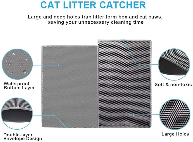 Pieviev Cat Litter Mat Double Layer Waterproof Urine Proof Trapping Mat 1 Pack (Gray, 47x36 Inch (Pack of 1))