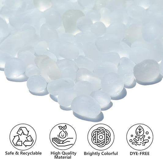Sea Glass Stones - 2.9LB/46.4oz White Frosted Glass Pebbles Gemstones - Perfect for Aquarium Rocks, Fish Tank Gravel, Vase Fillers, Seaglass DIY Crafts, and Home Decor