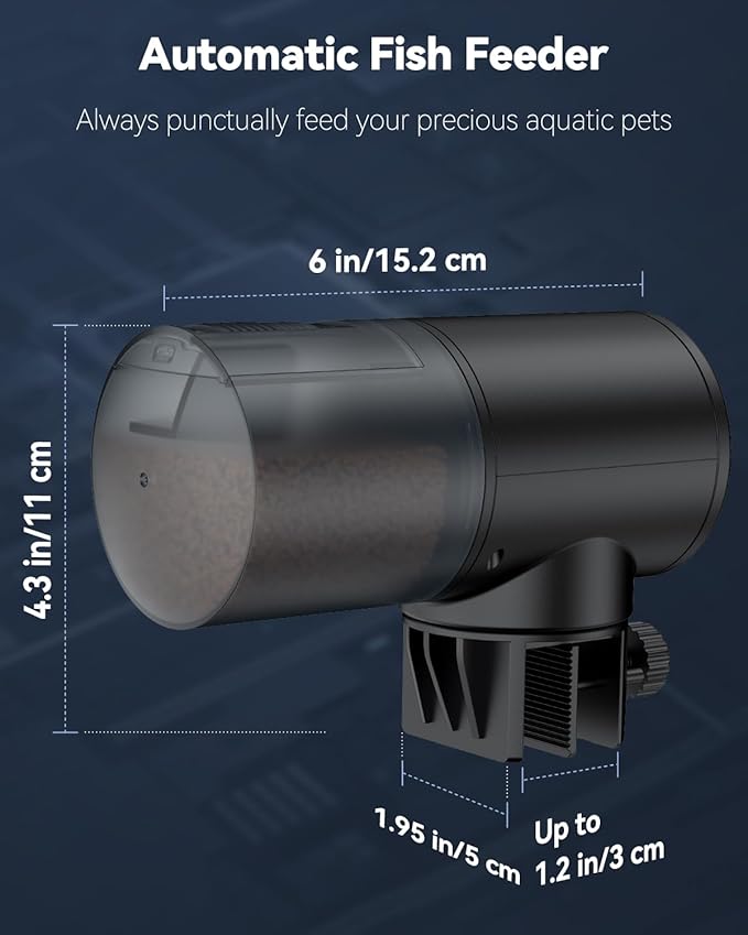 Pawfly Automatic Fish Feeder for Aquarium - USB Rechargeable Vacation Timer - Adjustable Auto Fish Food Dispenser for Pellets, Flakes & Strips (200 ml)