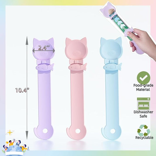 2 Pack Cat Treat Squeeze Spoon, Lickable Dispenser for Wet Food & Puree, Multi-Function Feeding Tool with Ergonomic Design, Easy to Clean (Pink&Purple/Blue&Purple)