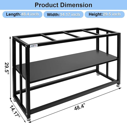 Fish Tank Stand Heavy Duty Metal Aquarium Stand 55 Gallon Tank Stand 660LBS 48.4" L x 14.17“W x 29.5”H, Double Layer for Home and Office More Storage Space, Black