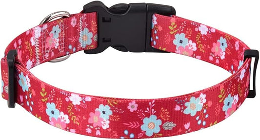 Dog Collar with Bohemia Floral Tribal Geometric Patterns - Soft Ethnic Style Collar Adjustable for Small Medium Large Dogs(Red Flower,S)