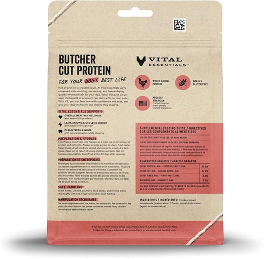 Vital Essentials Freeze Dried Raw Protein Mix-in Dog Food Topper, Chicken Mini Nibs Topper for Dogs, 6 oz