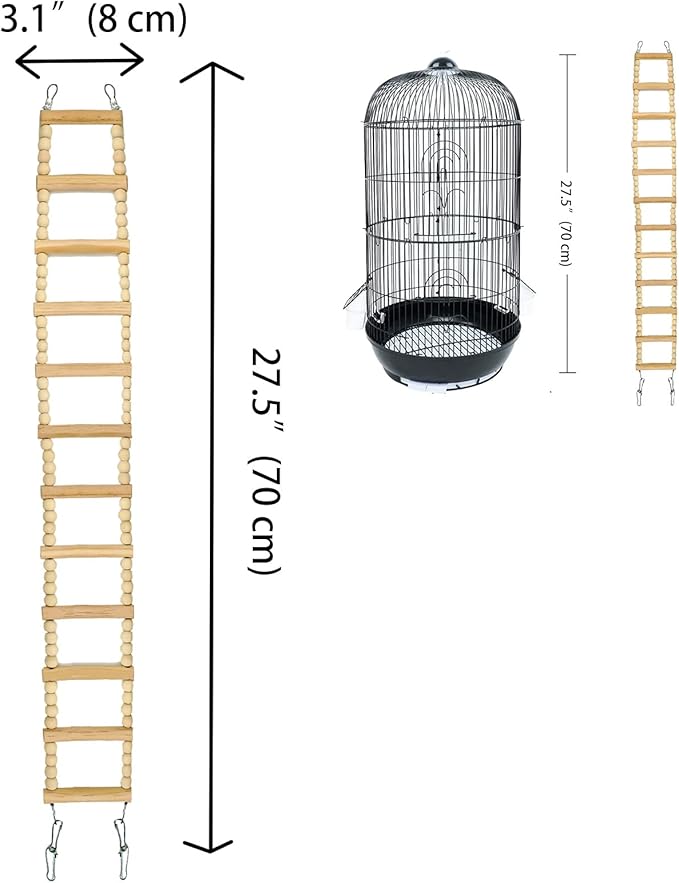 Bird Ladder Bridge, Wooden Pet Hamster Climbing & Swing Toys, Cage Accessories for Birds Rats Parrots Hamster Squirrel Sugar Gliders Parakeets Cockatiels - 12 Steps - 27.5 x 3.14 Inch