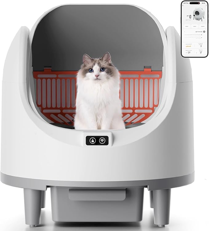 Bashaw Self Cleaning Litter Box, Automatic Cat Litter Box for Multiple Cats, App Control with Safety Sensors, Open Top, Includes Scent Cartridge & Trash Bags
