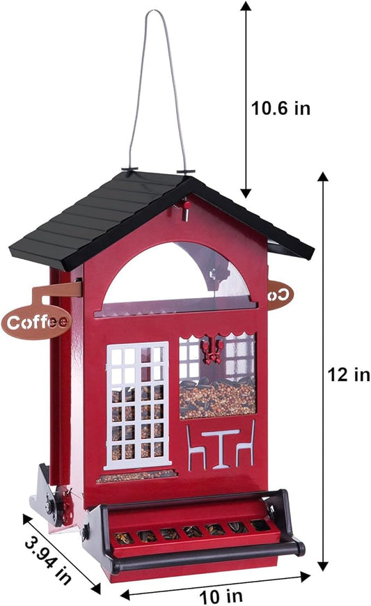 Squirrel Proof Bird Feeders All Metal Bird Seed House Feeder for Outdoors Hanging Weight Activated 5 LB Large Capactiy Easy to Fill & Clean for Outsides Wild Birds Durable & Attract, Red
