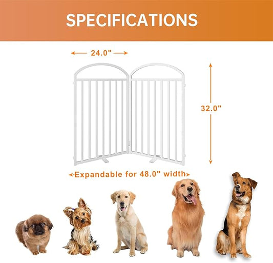 2 Panles Full Matel Freestanding Dog Gates with Door, 48"Extra Wide 32"Tall Free Standing Dog Pet Gate for Indoor & Outdoor. Foldable Pet Fences for Doorways, House, Stairs, Porch, Deck, Yard