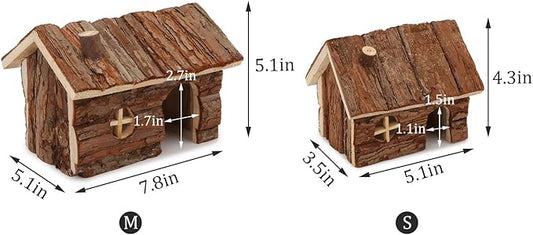 Hypeety Natural Wooden Hamster House Cage Small Animals House with Chimney for Pet Rats Gerbil Hideout Play House (M)