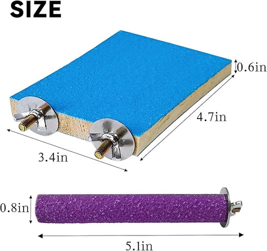 7 PCS Parrot Perch Stand Natural Wood Bird Perch Stand Platform Paw Grinding Sticks Cage Accessories Exercise Toys for Budgies Parakeets Cockatiels Conures Lovebirds