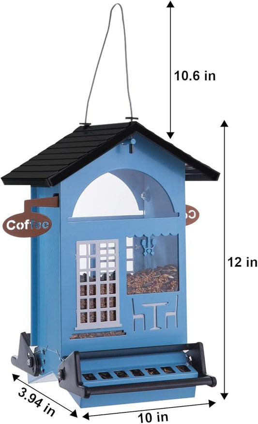 Bird Feeders for Outdoors Squirrel Proof Hanging Metal Bird House Feeder for Outside Anti Squirrels for Wild Birds Cardinal Finch Chickadee 5 LB Large Capatial Heavy Duty & Dualbe, SkyBlue