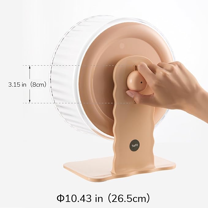 Silent Hamster Wheel 10.5 Inch Dual-Bearings Quiet Running Exercise Wheels with Wood Grain Backboard, Height Adjustable for Syrian Hamsters, Gerbils, Mice, Hedgehog, Lemmings, Warm Brown