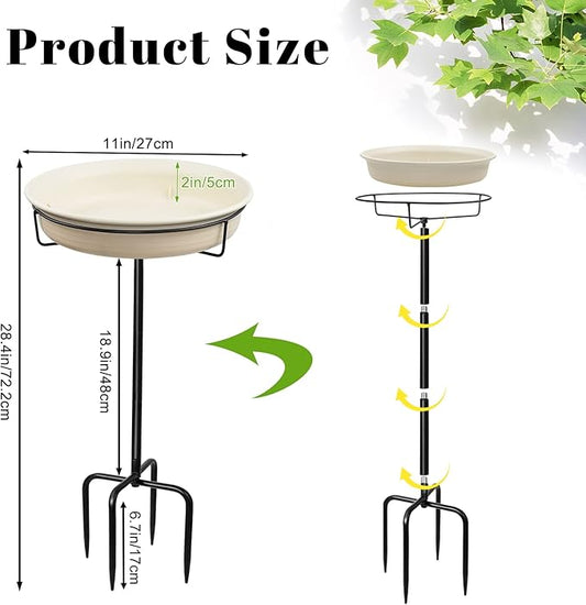 28In Freestanding Birdbaths Bowl Outdoor, Free Standing Garden Bird Bath Bird Feeder Bowl with Metal Stake, Detachable Decoration Spa Birdfeeder for Garden Patio Yard Lawn, 4 Spiky Feet (White)
