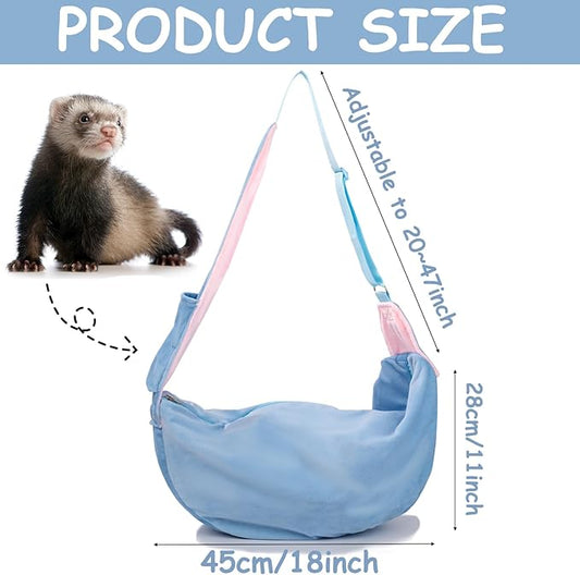 Ferret Sling Carrier, Small Pet Bag with Adjustable Strap, Cozy Bunny Carrying Travel Cuddler, Hands-Free Bonding Pouch Front for Guinea Pig Puppy Kitten, Small Animal Accessories for Outside-Blue
