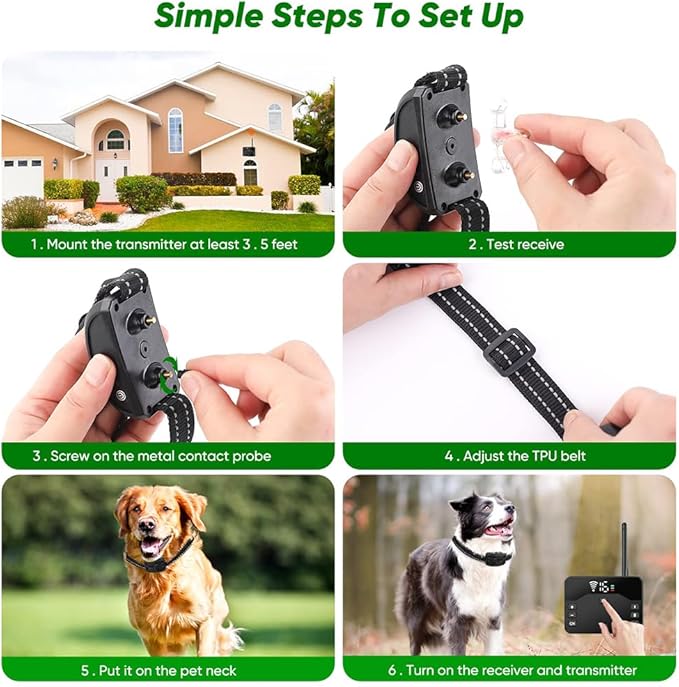 Wireless Dog Fence,Outdoor Electric Pet Containment System with Remote, Waterproof Training Collar with Adjustable Vibration & Shock, Safe Effective, Boundary Container for 1/2/ 3 Dogs,for2dogs