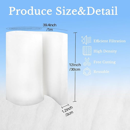 Aquarium Filter Pad - Aquarium Filter Media,39.4 x 11.8in Media Roll for Fish Tank, Ponds,Garden, Saltwater,Fershwater,Plant, Trutle(White) (2)