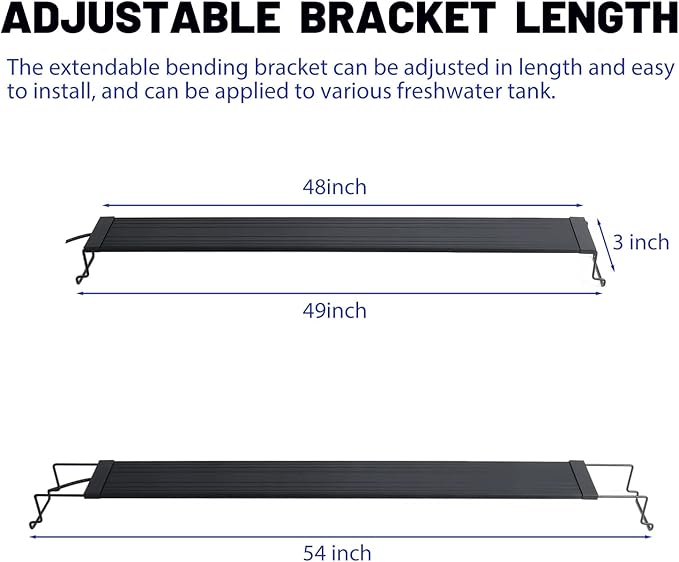 WaterRebirth LED Aquarium Light, Full Spectrum Fish Tank Led Light with Aluminum Alloy Shell Extendable Brackets (48-54 in)