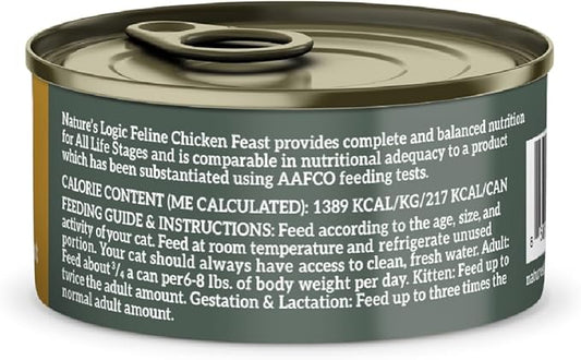 Nature's Logic Wet Cat Food - Feline Chicken Feast 95% Animal Ingredients - No Synthetic Vitamins, Minerals or Artificial Additives, 100% Natural, Grain-Free, Made in USA - Chicken (5.5 oz, 24 pack)