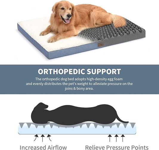 Medium Dog Bed for Medium/Small Dogs, Orthopedic Dog Beds with Removable Washable Waterproof Cover, Egg Crate Foam Pet Bed Mat, Blue White